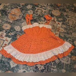 Kids Headquarters Orange and White Eyelet Dress